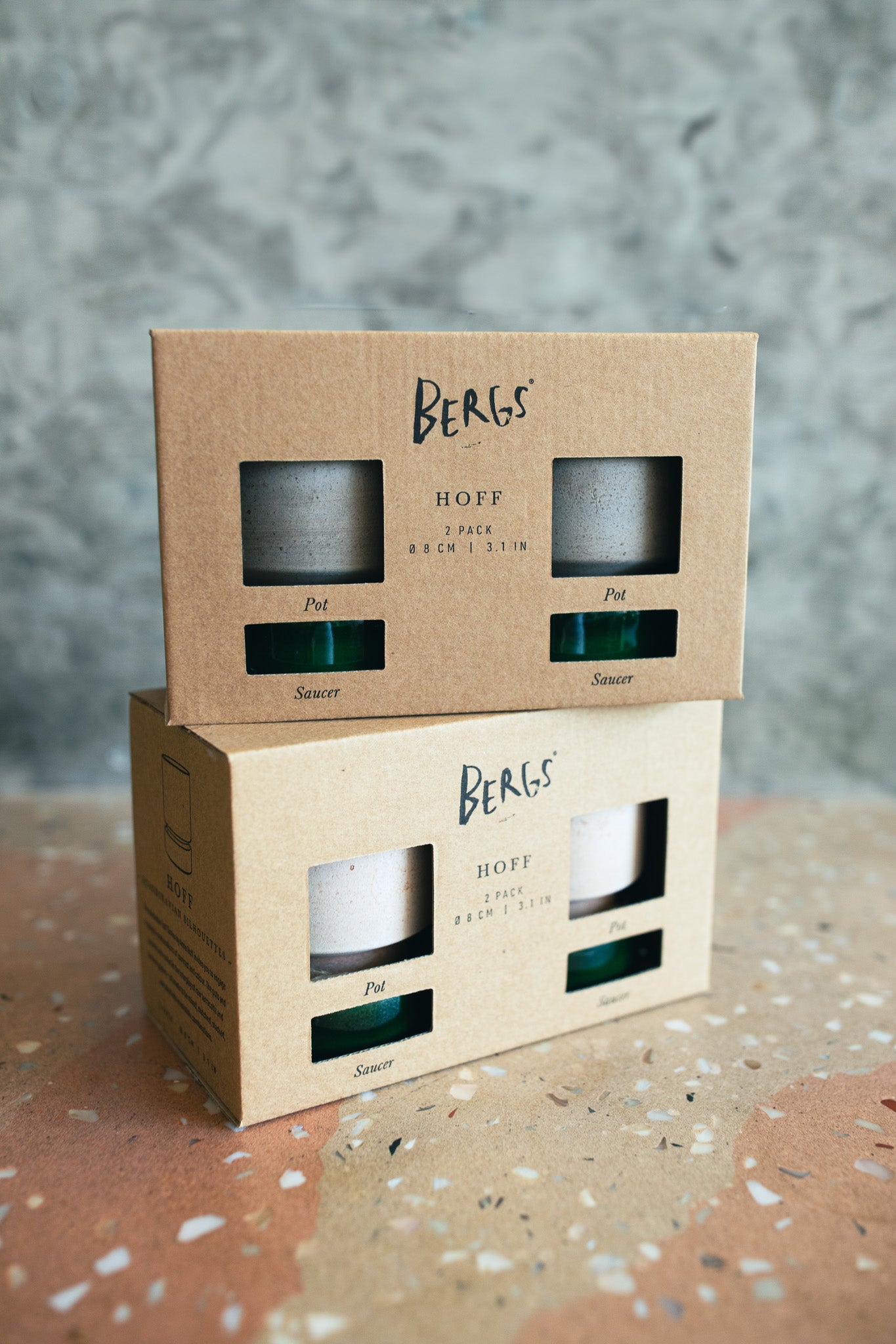 Bergs Hoff Raw Grey & Glazed Emerald Green 8cm Pots, Set of 2